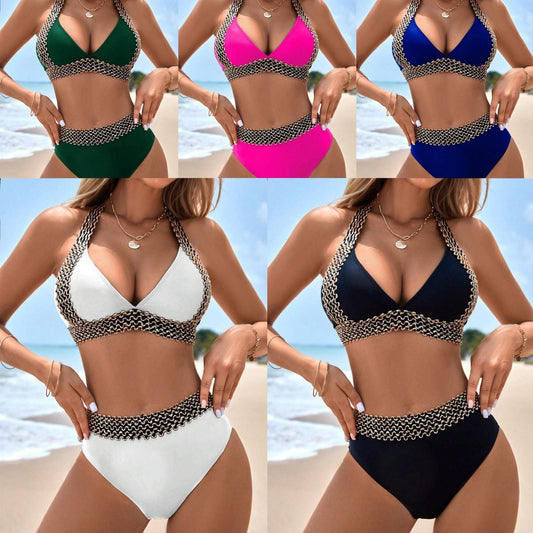 🔥Sexy V-neck Women's Holiday Swimsuit With Wavy Pattern