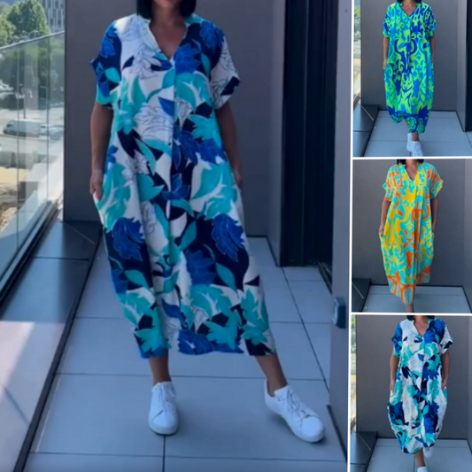 💃👗Effortlessly Chic💖 Women's Printed V - Neck Casual Elegant Dress