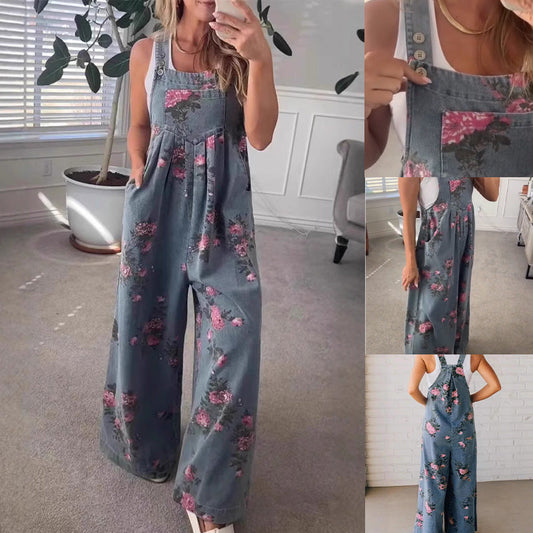 ✨2025 Hot Sale --50% Discount💖Women's Casual Printed Denim Jumpsuit
