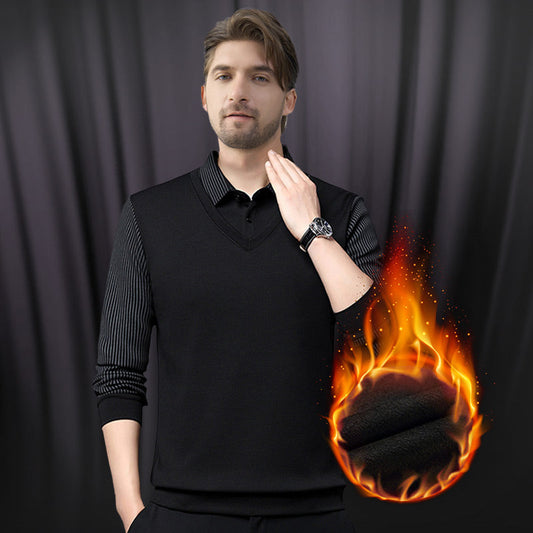 👔Men's Lapel Faux Two-Piece Knitted Shirt