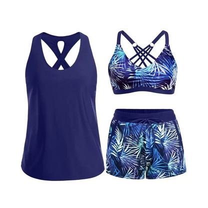Women's 3-Piece Swimsuit Tankini Set with Shorts