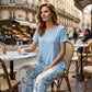 💥Free delivery on single items!👗 Women’s two-piece set—a layered, asymmetrical long-line top and printed wide-leg trousers, breathable and comfortable✨