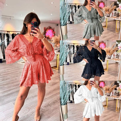 🔥🔥Casual Short V-Neck Lace Suit⏳ Free delivery on orders of two items or more, delivered within 5 working days