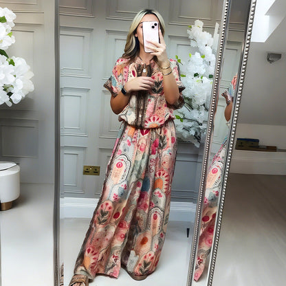 Women's Printed Top & Wide Leg Pants 2-Piece Set 🔥Free delivery and delivery within five working days