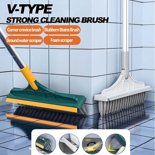 Voalsz Floor Scrub Brush, 3 in 1 Floor Scrub Brush with 54-in Adjustable Long Handle and Scraper Heavy Duty Stiff Bristle Floor Scrubber for Cleaning Shower Bathroom Kitchen Patio Garage Pool Wall and Deck, Orange&White