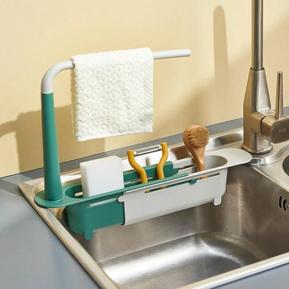 🎁🏆 Last Day Special Price £ 13.98!🧊🧽 No-Drill Sink Organiser – Telescopic Stainless Steel Rack with Towel Bar & Drain Holes. 50% Off. UK Stock