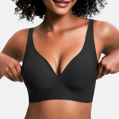 2-Piece Set💕 Jelly Wireless Womens Comfortable Wireless Bras Push Up Bralettes Seamless Tshirts Bras Deep V Everyday Bras