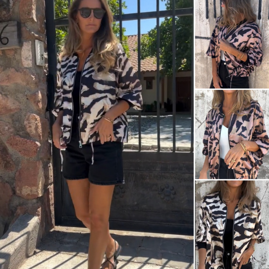 🎉Hot Sale 49% OFF🎉 Women's Fall Zebra Print Zipper Bomber Jacket⚡Free delivery and delivery within five working days