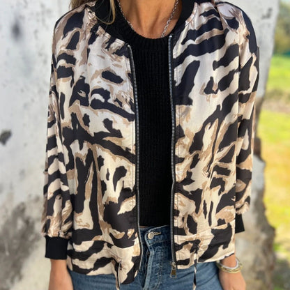 🎉Hot Sale 49% OFF🎉 Women's Fall Zebra Print Zipper Bomber Jacket⚡Free delivery and delivery within five working days