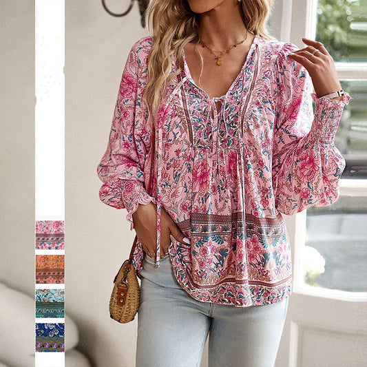 💖2026 New Arrivals💖Women's Fashion Printed v-Neck Long Sleeve Shirt🥳 Free delivery, delivered within 5 working days 🥳