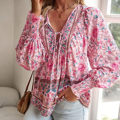 💖2026 New Arrivals💖Women's Fashion Printed v-Neck Long Sleeve Shirt🥳 Free delivery, delivered within 5 working days 🥳