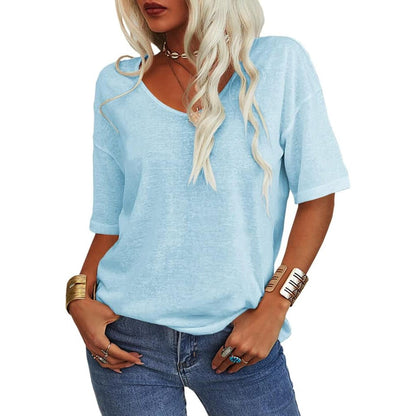 🔥Women's Solid Color V-Neck T-shirt🍃Delivered within five working days