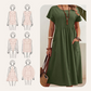 🌸 50% OFF NOW! 👗 Women’s Pleated Short-Sleeve Dress with Pockets – Soft Cotton-Linen Blend ☀️Delivered within 5 working days👜
