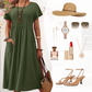 🌸 50% OFF NOW! 👗 Women’s Pleated Short-Sleeve Dress with Pockets – Soft Cotton-Linen Blend ☀️Delivered within 5 working days👜