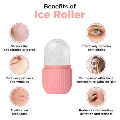 Ice Roller for Face — Pink, 4.5inch Silicone Reusable Ice Cube Roller Massager for Glowing Skin - Bazaro.Life