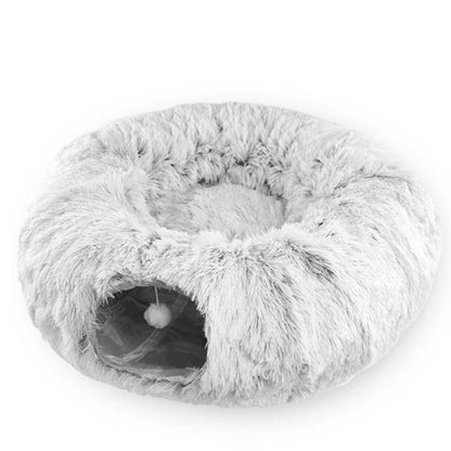 🐈2-in-1 Foldable Indoor Soft Round Cat Tunnel Bed