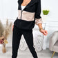 Women's Casual Color-Block Tracksuit: Hooded Zip Jacket & Jogger Pants