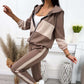 Women's Casual Color-Block Tracksuit: Hooded Zip Jacket & Jogger Pants