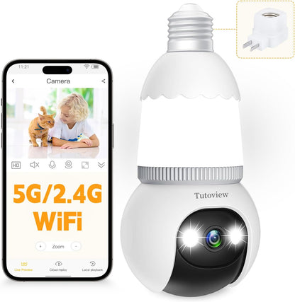 🔥All-New Upgrade✨4MP Light Bulb Security Camera 5G&2.4GHz Wireless Outdoor Indoor Camera with Night Vision