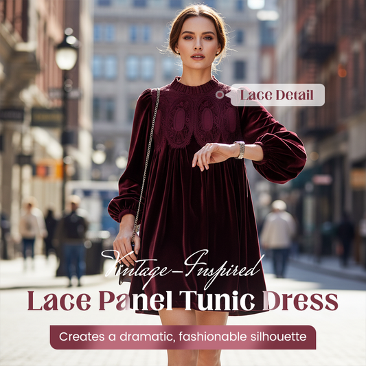 Vintage-Inspired Lace Panel Tunic Dress