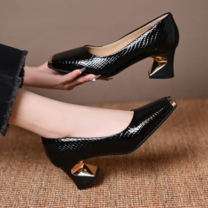 Women's Snakeskin Pattern Block Heel Pumps