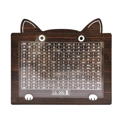 Wooden Cat Savings Box with Goal Tracker