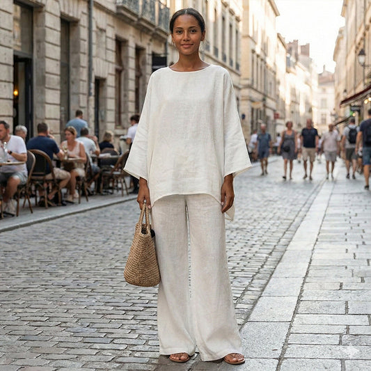 Women's Loose Fit Long Sleeve Top & Wide Leg Pants Set