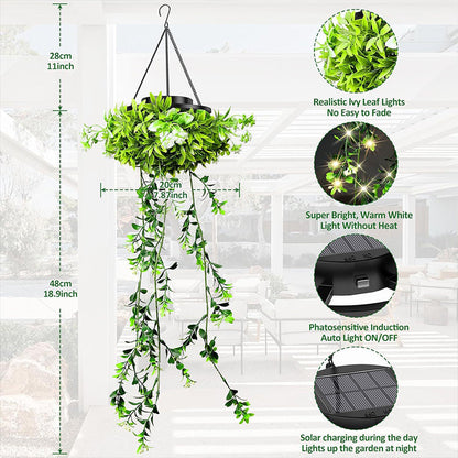 🍃💡Solar Hanging Basket Light with Artificial Greenery – Waterproof Warm White LED🔥