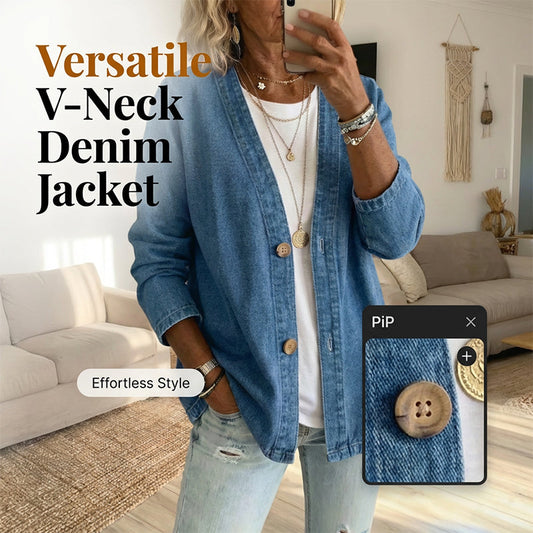 🥳 Free delivery, delivered within 5 working days 🥳 Women's Classic Button Front Denim Jacket – V-Neck, Breathable Fabric & Relaxed Fit 💙