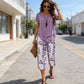 💥Free delivery on single items!👗 Women’s two-piece set—a layered, asymmetrical long-line top and printed wide-leg trousers, breathable and comfortable✨