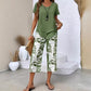 💥Free delivery on single items!👗 Women’s two-piece set—a layered, asymmetrical long-line top and printed wide-leg trousers, breathable and comfortable✨