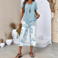 💥Free delivery on single items!👗 Women’s two-piece set—a layered, asymmetrical long-line top and printed wide-leg trousers, breathable and comfortable✨