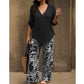 🔥LAST DAY 49% OFF ☀️🛍️Women's V-Neck Blouse & Printed Wide-Leg Pants Set