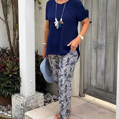 Solid Color Top + Tie-Dye Pants Set，Delivered within five business days.