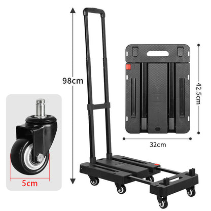 🚛 Foldable Hand Truck | 150 kg Load Capacity 💪 | Quiet PU Wheels 🔇 | Telescopic Handle & Safety Lock 🔒 | Compact & Space-Saving 📦