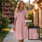Women's Casual V-Neck Print Dress with Pockets