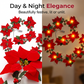 🎁🎄Christmas Sale 50% OFF!😍 Poinsettia Flower String Lights – 2M Warm LED Garland with Red Flowers & Holly Leaves