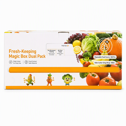 🔪 Magnetic Cling Film Dispenser with Slide Cutter, 100 Food Covers and 100m Wrap