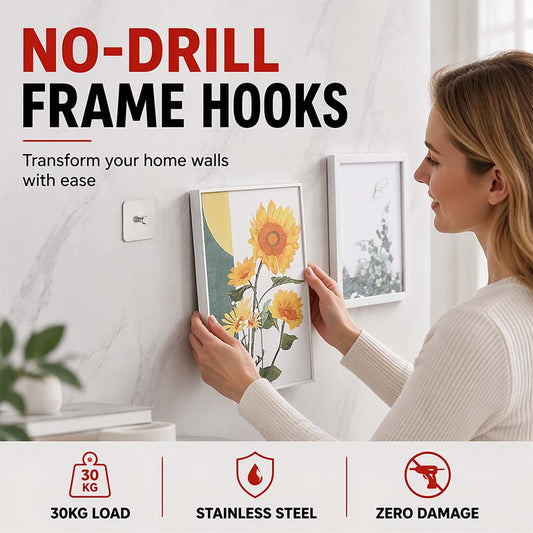 🖼️ No-Drill Adhesive Stainless Steel Picture Hangers – Heavy Duty Wall Mount ✨