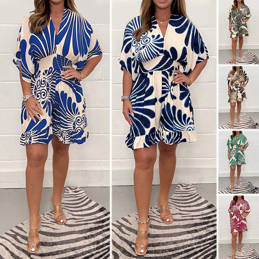 💕2026 New Products for Spring Women's Plant Printed Casual Short Jumpsuit